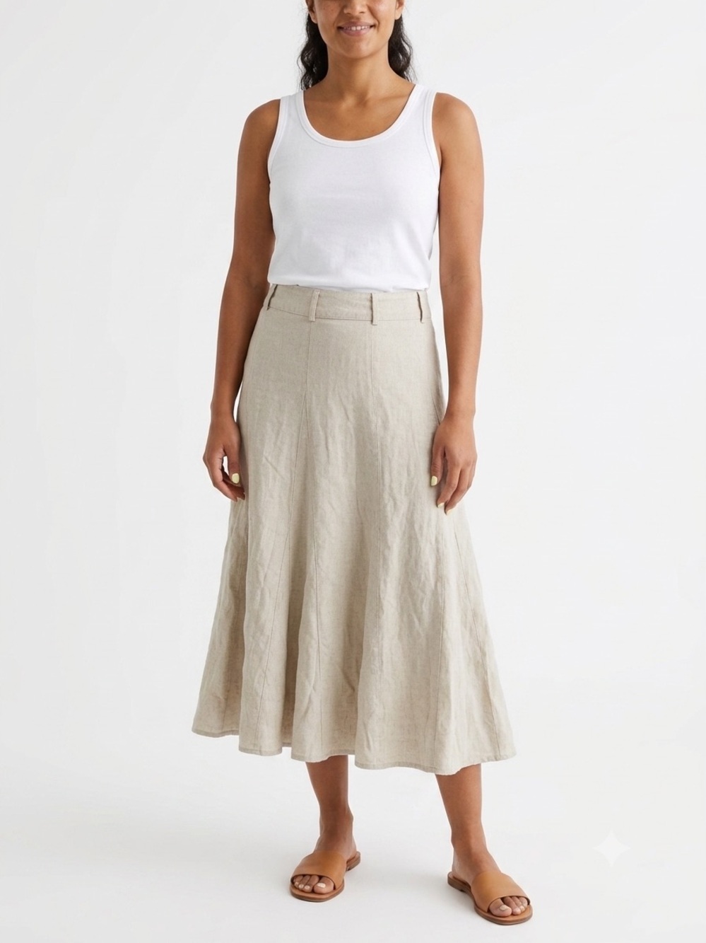 ZARA Linen Blend Paneled Midi Skirt Oatmeal Size L Minimalist Chic Quiet Luxury